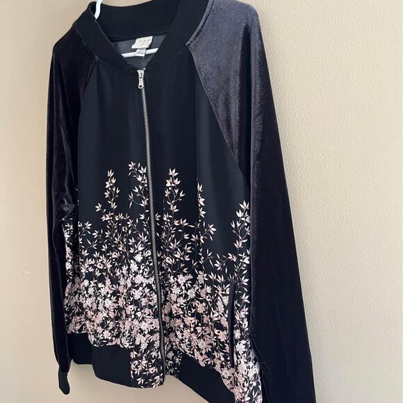 XXL A New Day Black Floral Spring Jacket with Velvet Sleeves - Picture 2 of 7